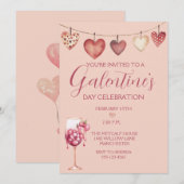 Feestelijke Waterverf Cocktail Galentine's Day Pin Kaart (Voorkant / Achterkant)
