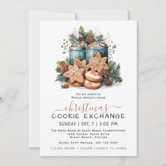 Feestelijke Waterverf Cookie Exchange Party Kaart (Voorkant)