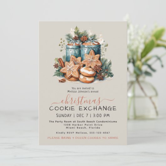 Feestelijke Waterverf Cookie Exchange Party Kaart (Staand voorkant)