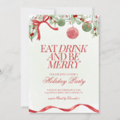 Feestelijke Waterverf Coquette Kerstfeest Uitnodig Kaart (Voorkant)