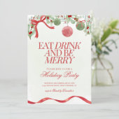 Feestelijke Waterverf Coquette Kerstfeest Uitnodig Kaart (Staand voorkant)