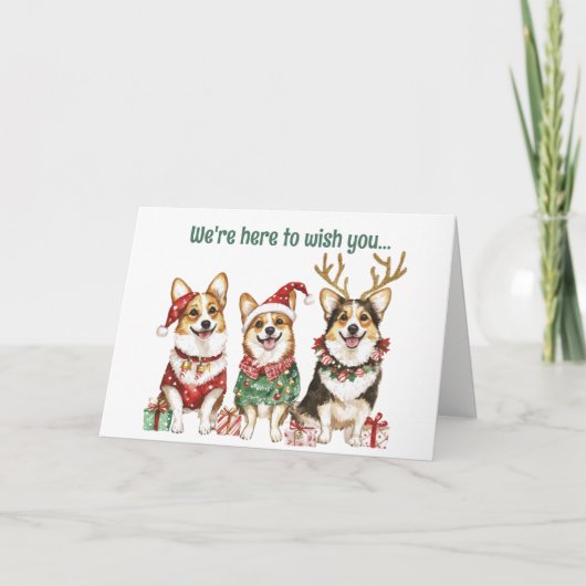 Feestelijke Waterverf Corgi Dogs Kerst Kaart (Voorkant)