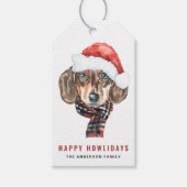 Feestelijke Waterverf Dachshund Santa Christmas Cadeaulabel (Voorkant)