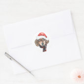 Feestelijke Waterverf Dachshund Santa Christmas Ronde Sticker (Envelop)