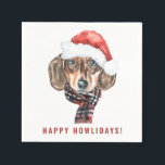 Feestelijke Waterverf Dachshund Santa Christmas Servet<br><div class="desc">Fijne feestdagen! Voeg een feestelijk accent toe aan je tafereel met deze aanpasbare vakantiepapieren servetten. Het beschikt over een waterverf teckel met een kerstmuts. Personaliseer deze teckel vakantie papieren servetten door uw gegevens toe te voegen. Dit hondenkerstontwerp is beschikbaar in andere producten.</div>
