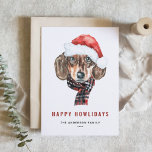 Feestelijke Waterverf Dachshund Santa Happy Howlid Feestdagen Kaart<br><div class="desc">Fijne feestdagen! Stuur uw vakantiewensen naar familie en vrienden met deze aanpasbare vakantiekaart. Het heeft een waterverf beagle met een kerstmuts. Personaliseer deze beagle vakantiepas door uw gegevens toe te voegen. Deze hondenkerstkaart is verkrijgbaar op ander karton.</div>