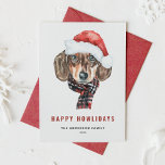 Feestelijke Waterverf Dachshund Santa Happy Howlid Feestdagenkaart<br><div class="desc">Fijne feestdagen! Stuur uw vakantiewensen naar familie en vrienden met dit aanpasbare vakantie briefkaart. Het heeft een waterverf beagle met een kerstmuts. Personaliseer deze beagle vakantiepas door uw gegevens toe te voegen. Deze dog Christmas briefkaart is verkrijgbaar op andere kaarten.</div>