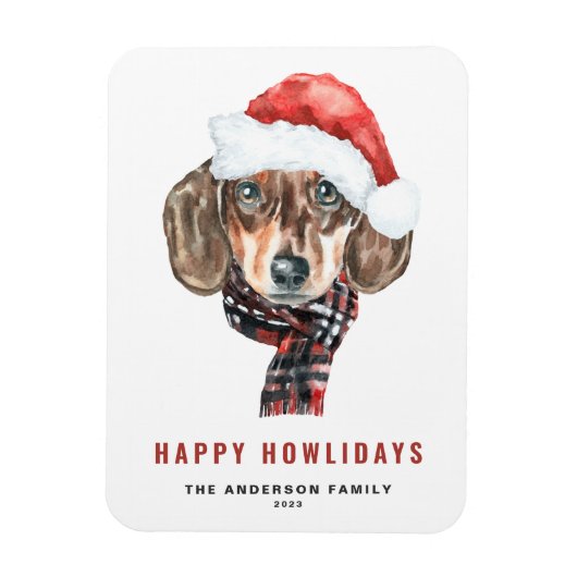 Feestelijke Waterverf Dachshund Santa Happy Howlid Magneet (Verticaal)
