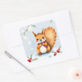 Feestelijke Waterverf Eekhoorn Kerst Vierkante Sticker (Envelop)