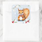 Feestelijke Waterverf Eekhoorn Kerst Vierkante Sticker (Tas)