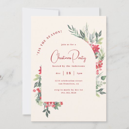 Feestelijke Waterverf Foliage Arch Kerstfeest Kaart (Voorkant)