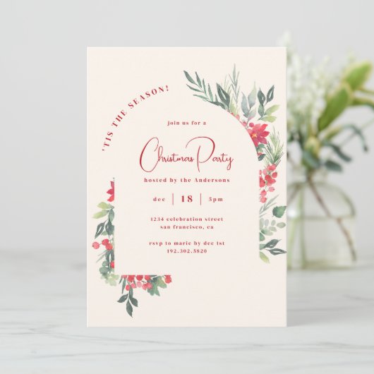 Feestelijke Waterverf Foliage Arch Kerstfeest Kaart (Staand voorkant)