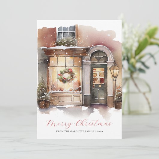 Feestelijke Waterverf Foto Vrolijk Kerstfeest Feestdagenkaart (Staand voorkant)