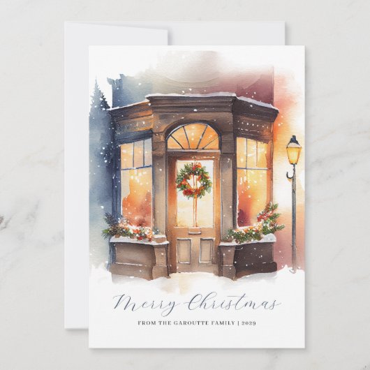 Feestelijke Waterverf Foto Vrolijk Kerstfeest Feestdagenkaart (Voorkant)