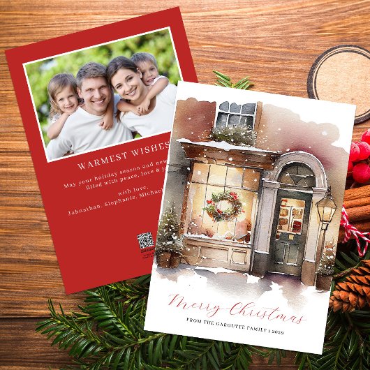 Feestelijke Waterverf Foto Vrolijk Kerstfeest Feestdagenkaart