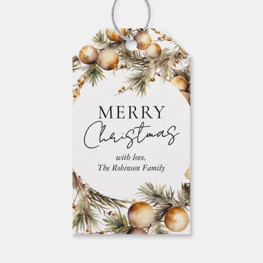 Feestelijke Waterverf gouden gebladerte kerst Cadeaulabel (Achterkant)