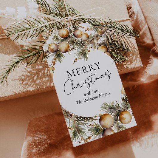 Feestelijke Waterverf gouden gebladerte kerst Cadeaulabel