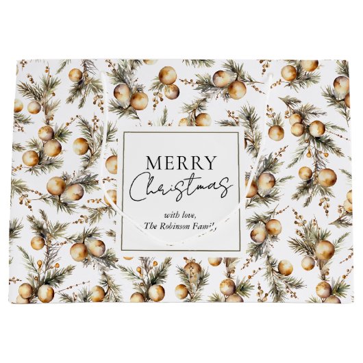 Feestelijke Waterverf gouden gebladerte kerst Groot Cadeauzakje (Voorkant)