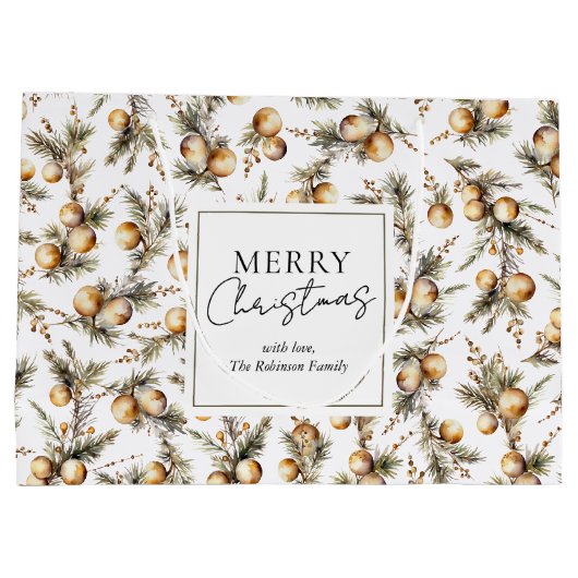 Feestelijke Waterverf gouden gebladerte kerst Groot Cadeauzakje (Achterkant)