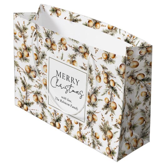 Feestelijke Waterverf gouden gebladerte kerst Groot Cadeauzakje (Achterkant Gekanteld)