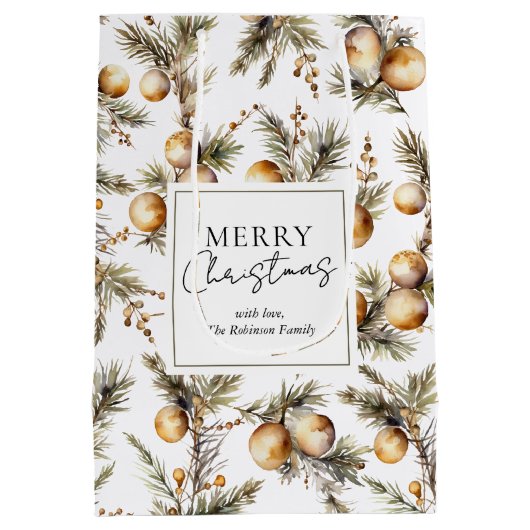 Feestelijke Waterverf gouden gebladerte kerst Medium Cadeauzakje (Achterkant)