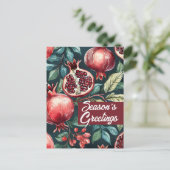 Feestelijke Waterverf Granaatappel Fruit en blader Feestdagenkaart (Staand voorkant)