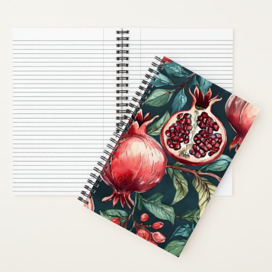 Feestelijke Waterverf Granaatappel Fruit en blader Notitieboek (Binnen)