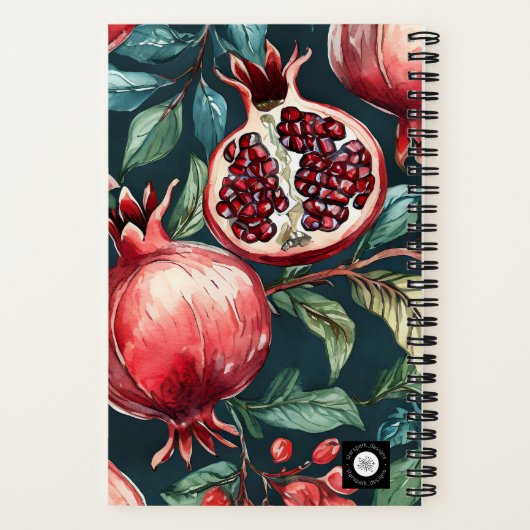 Feestelijke Waterverf Granaatappel Fruit en blader Notitieboek (Achterkant)