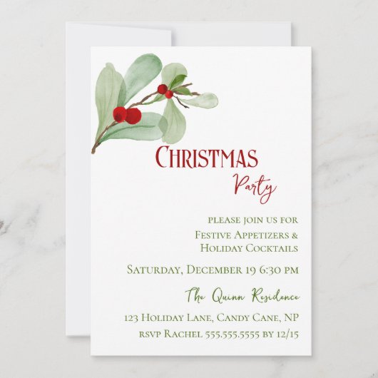 Feestelijke Waterverf Greenery Berry Kerstfeest Kaart (Voorkant)