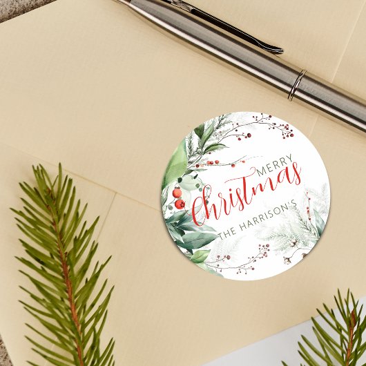 Feestelijke waterverf groen Kerstmis Ronde Sticker