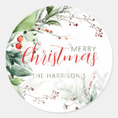 Feestelijke waterverf groen Kerstmis Ronde Sticker (Voorkant)