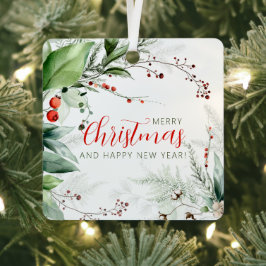 Feestelijke waterverf groen Merry Christmas Metalen Ornament