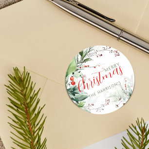 Feestelijke waterverf groen Merry Christmas Ronde Sticker