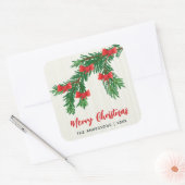 Feestelijke Waterverf Groene Rode Strik Kerstmis Vierkante Sticker (Envelop)