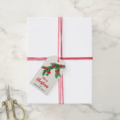 Feestelijke Waterverf Groene Rood Strik Kerst Cadeaulabel (Met Touw)