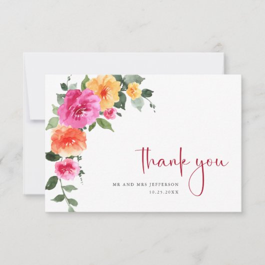 Feestelijke Waterverf Helder Bloemen Bloemstuk Bru Bedankkaart (Voorkant)