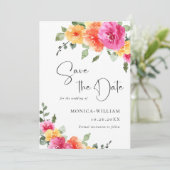 Feestelijke Waterverf Helder Roze Bloemen Bruiloft Save The Date (Staand voorkant)