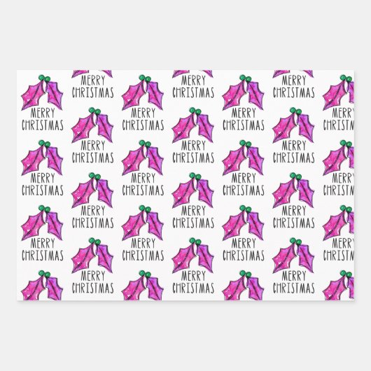 Feestelijke Waterverf Holly Berries Kerst Inpakpapier Vel (Voorkant 2)