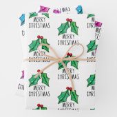 Feestelijke Waterverf Holly Berries Kerst Inpakpapier Vel (In situ)