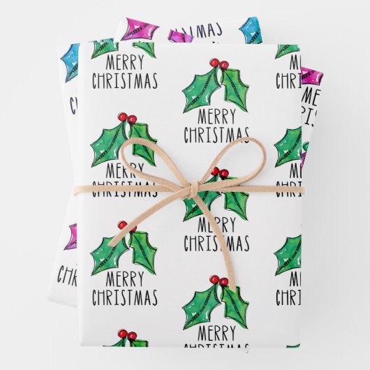 Feestelijke Waterverf Holly Berries Kerst Inpakpapier Vel (In situ)