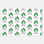 Feestelijke Waterverf Holly Berries Kerst Inpakpapier Vel (Voorkant)