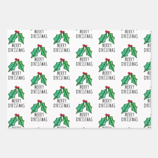 Feestelijke Waterverf Holly Berries Kerst Inpakpapier Vel (Voorkant)
