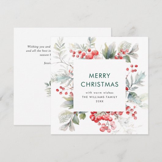 Feestelijke Waterverf Holly Berry Kerstmis Modern Feestdagenkaart (Voorkant / Achterkant)