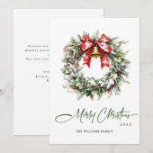 Feestelijke Waterverf Holly Berry Pine Krans Feestdagenkaart (Voorkant / Achterkant)
