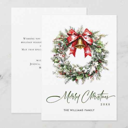 Feestelijke Waterverf Holly Berry Pine Krans Feestdagenkaart (Voorkant / Achterkant)