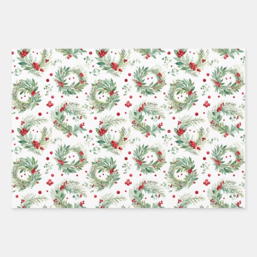 Feestelijke Waterverf Holly en bessen kerst Inpakpapier Vel (Voorkant)