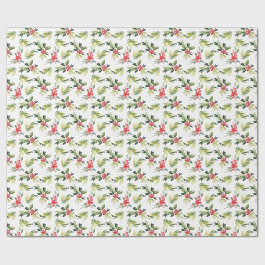Feestelijke Waterverf Holly Pattern Christmas Cadeaupapier (Vlak)