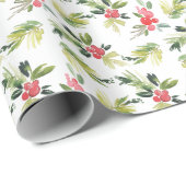 Feestelijke Waterverf Holly Pattern Christmas Cadeaupapier (Rol Hoek)
