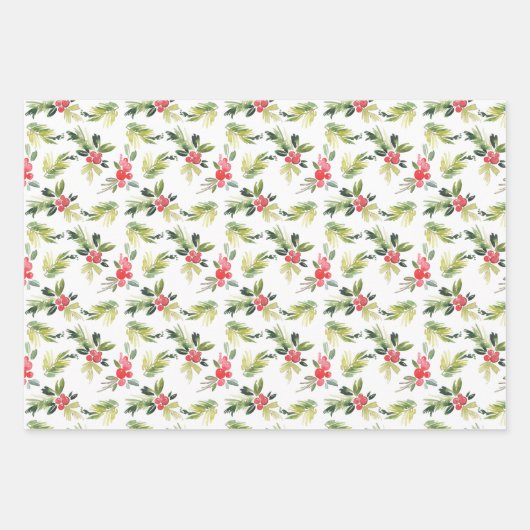 Feestelijke Waterverf Holly Pattern Christmas Inpakpapier Vel (Voorkant 3)
