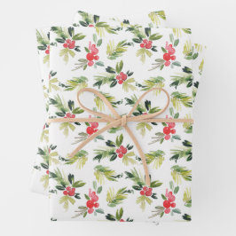 Feestelijke Waterverf Holly Pattern Christmas Inpakpapier Vel